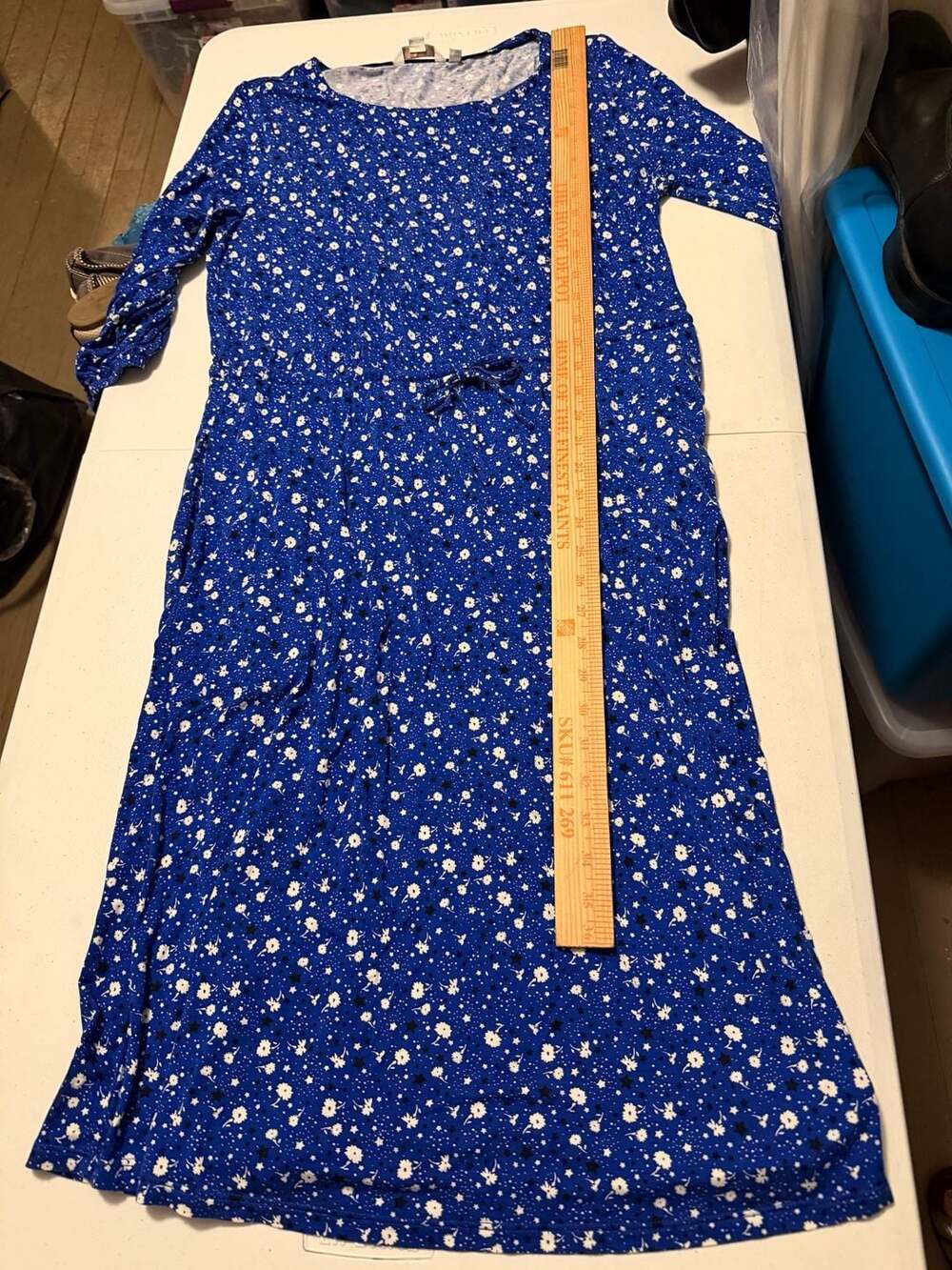 Boden Dress Size US 10L Blue White Star Floral Drawstring Jersey 10 Long Tall - Picture 7 of 8